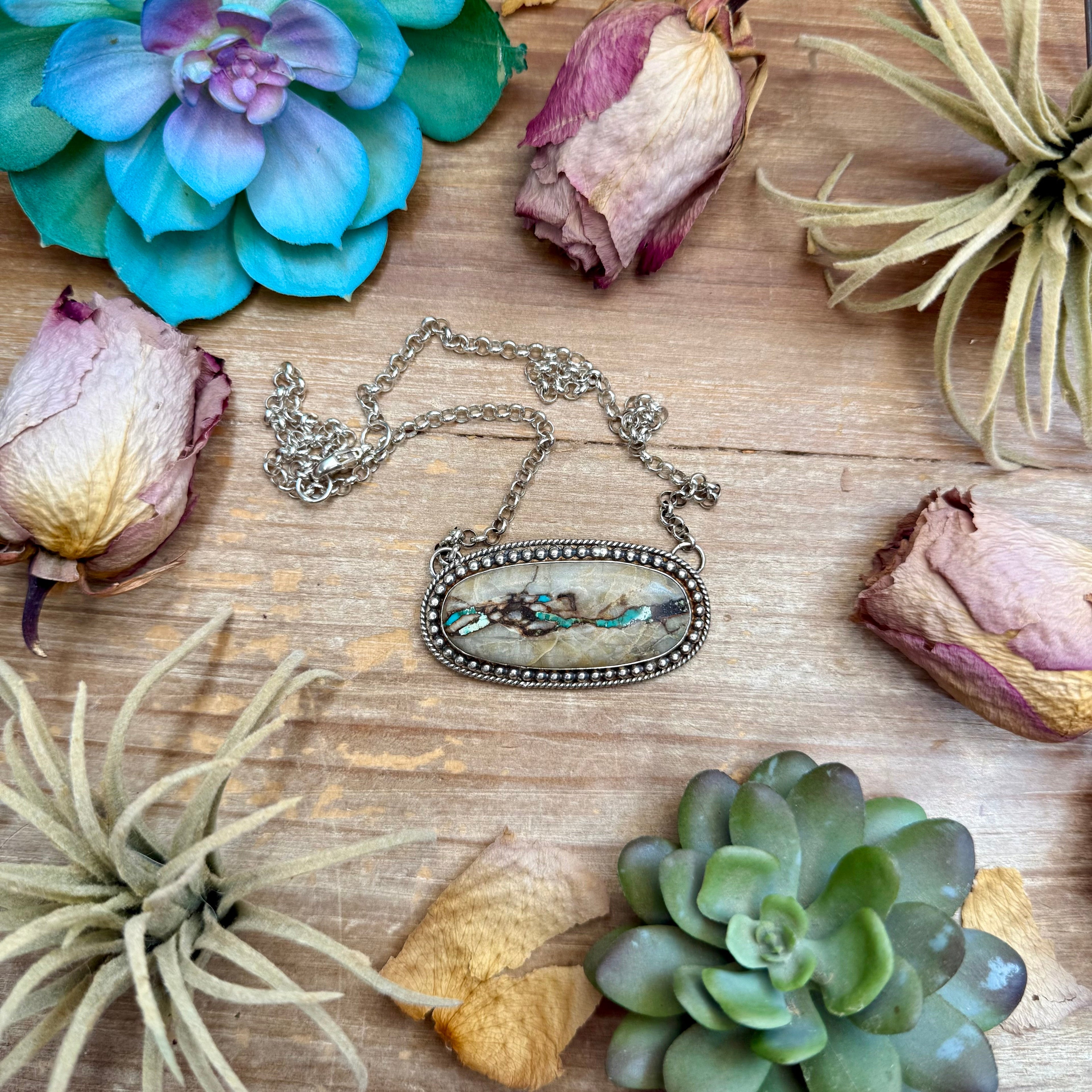 102 - Sterling Silver Ribbon Easter Blue Turquoise Bar Necklace by Jason Ogg