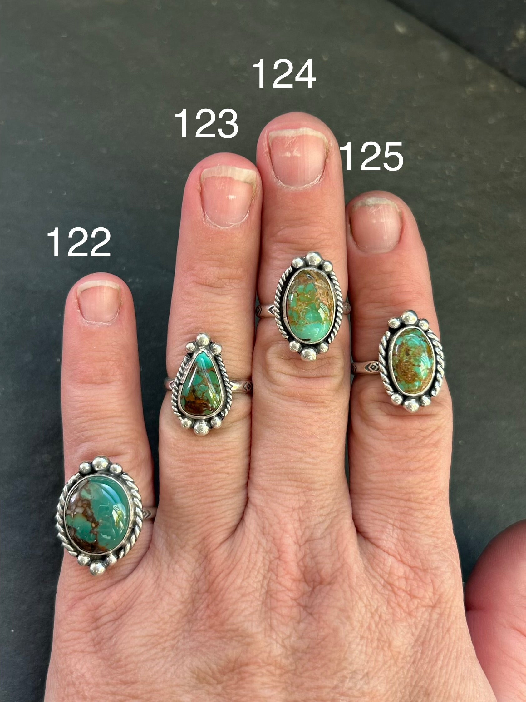 123 - Sterling Silver Royston Turquoise Medicine Man Eye Stamped Stacking Ring by Jason Ogg