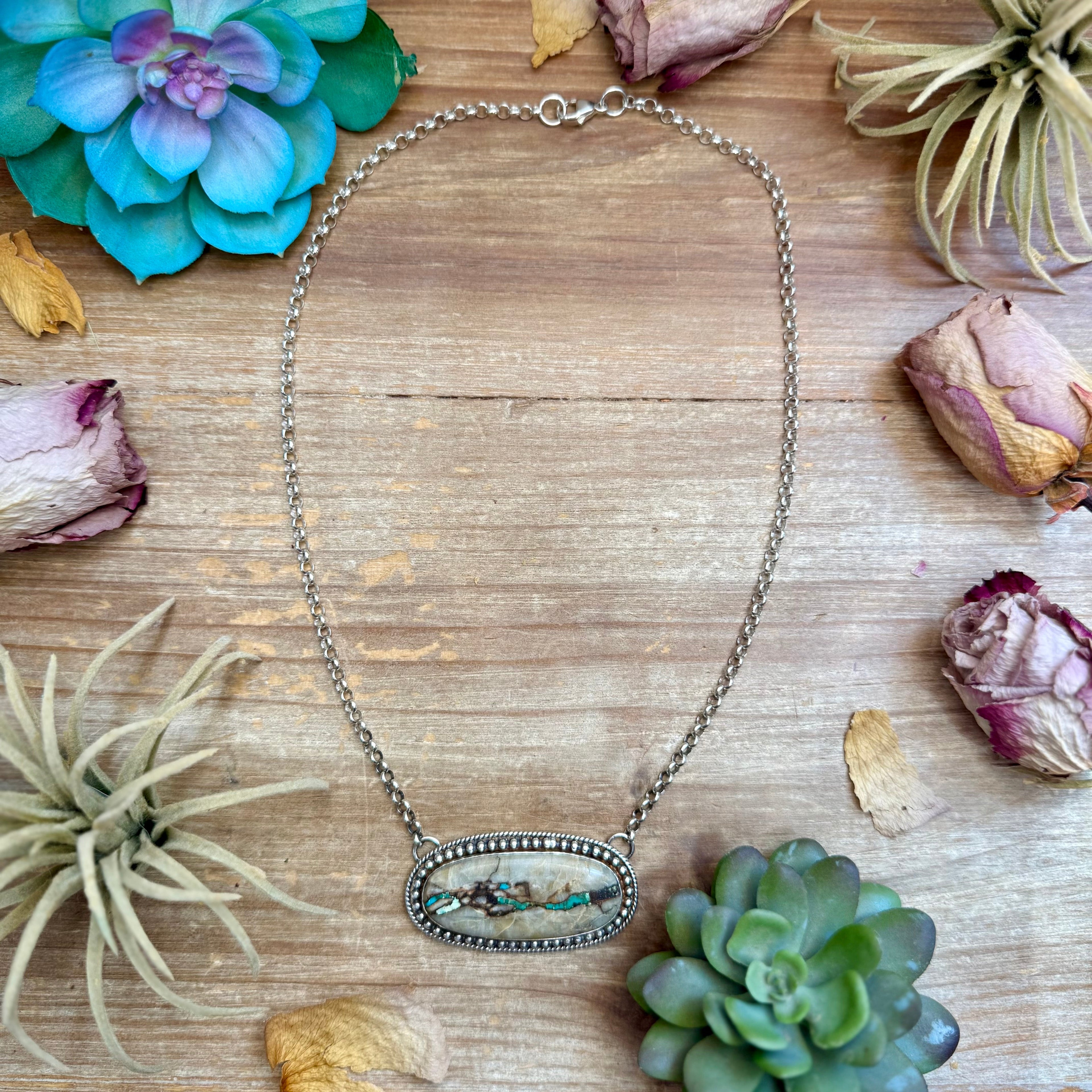 102 - Sterling Silver Ribbon Easter Blue Turquoise Bar Necklace by Jason Ogg