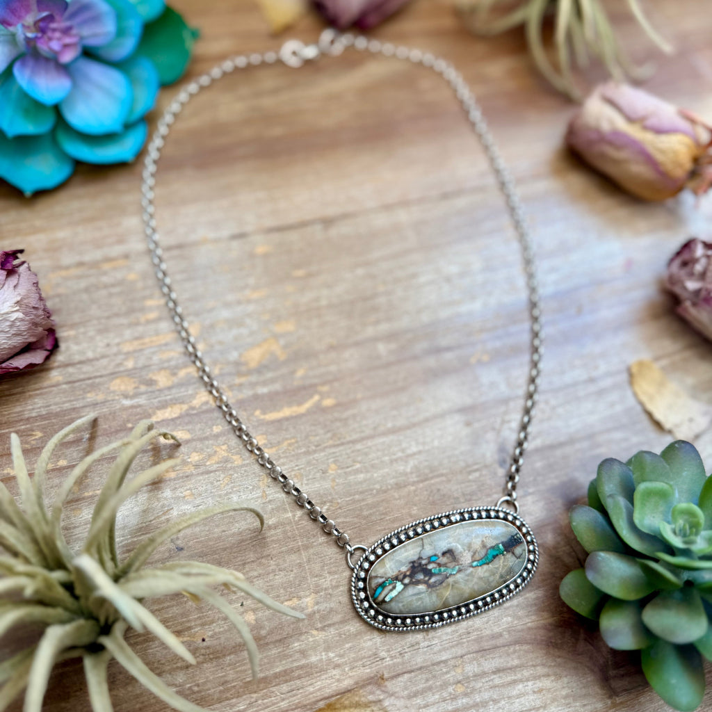 102 - Sterling Silver Ribbon Easter Blue Turquoise Bar Necklace by Jason Ogg