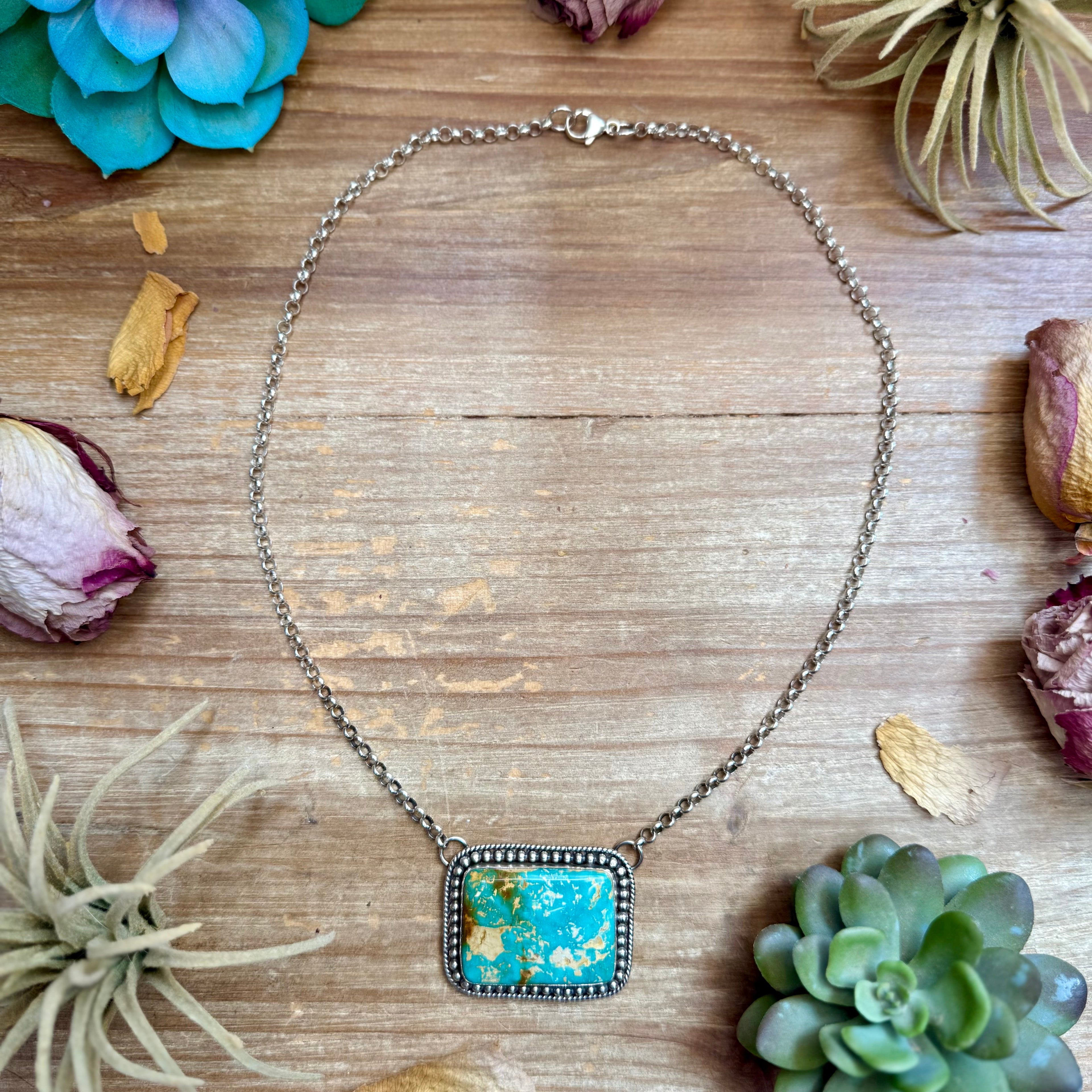 105 - Sterling Silver Pilot Mountain Turquoise Bar Necklace by Jason Ogg