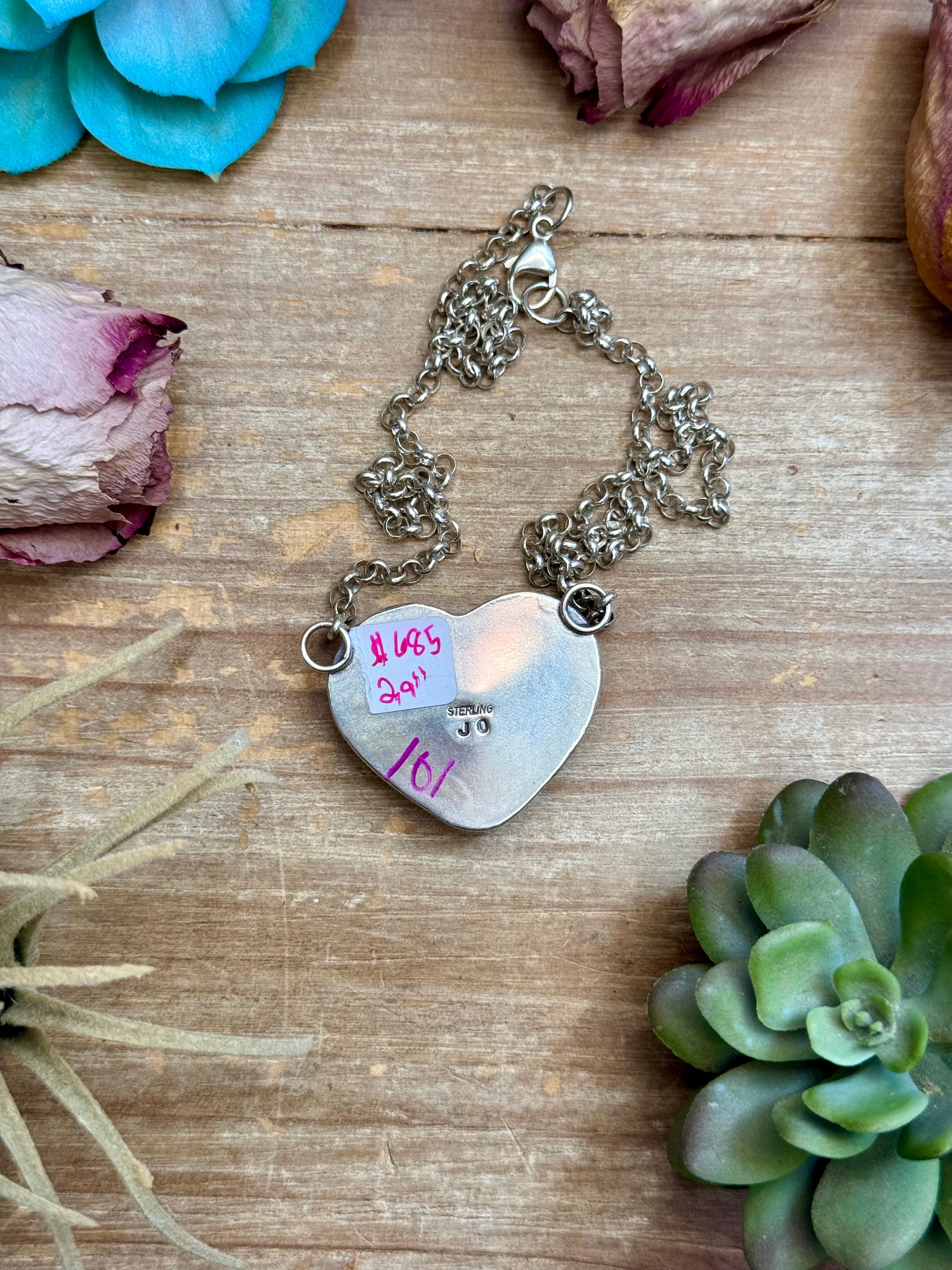 101 - Sterling Silver Kingman Turquoise Heart Bar Necklace by Jason Ogg