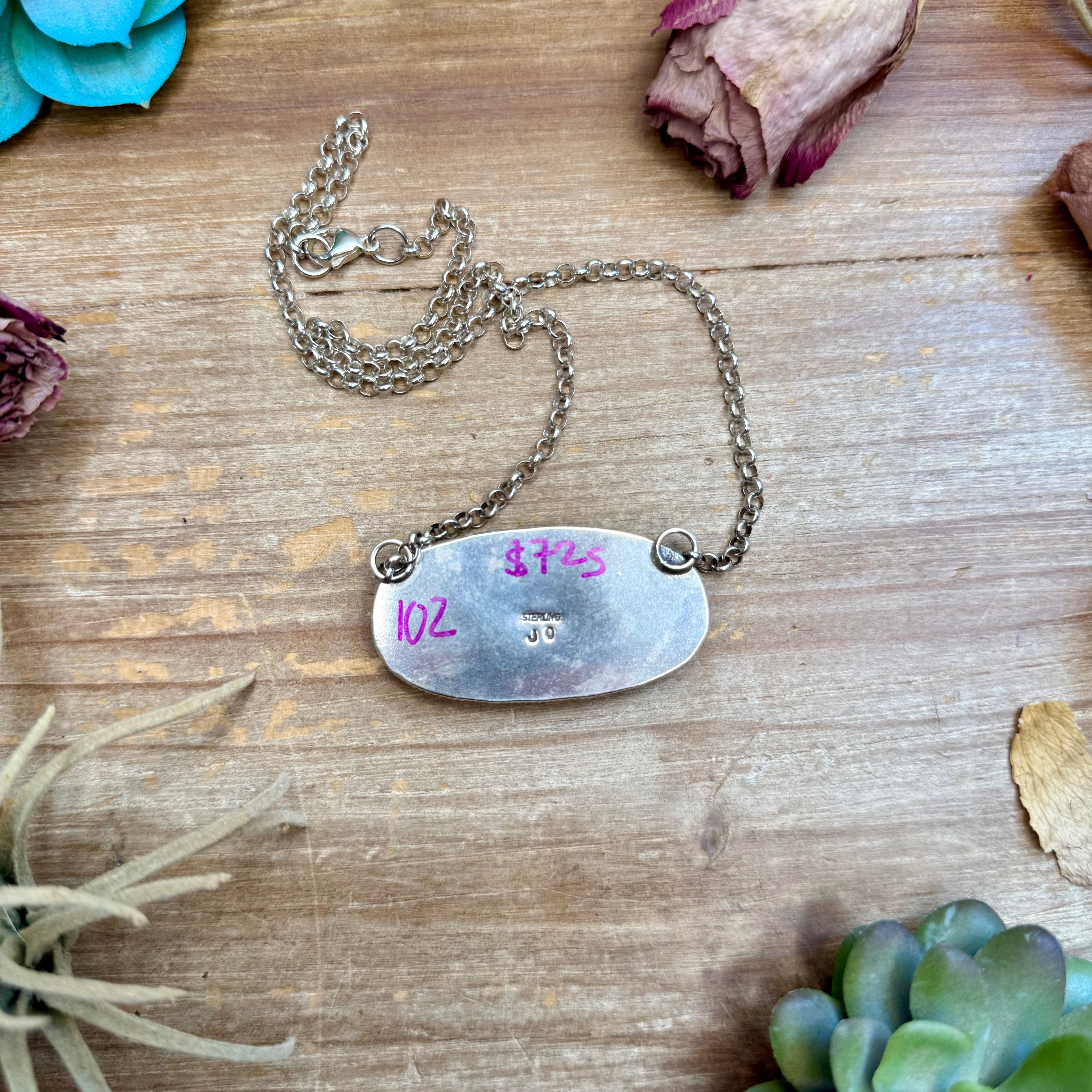 102 - Sterling Silver Ribbon Easter Blue Turquoise Bar Necklace by Jason Ogg