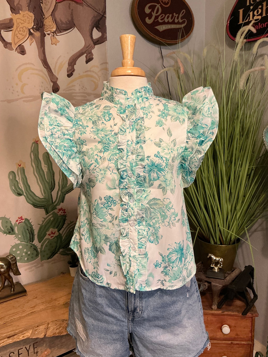 Turquoise Ruffle Shirt
