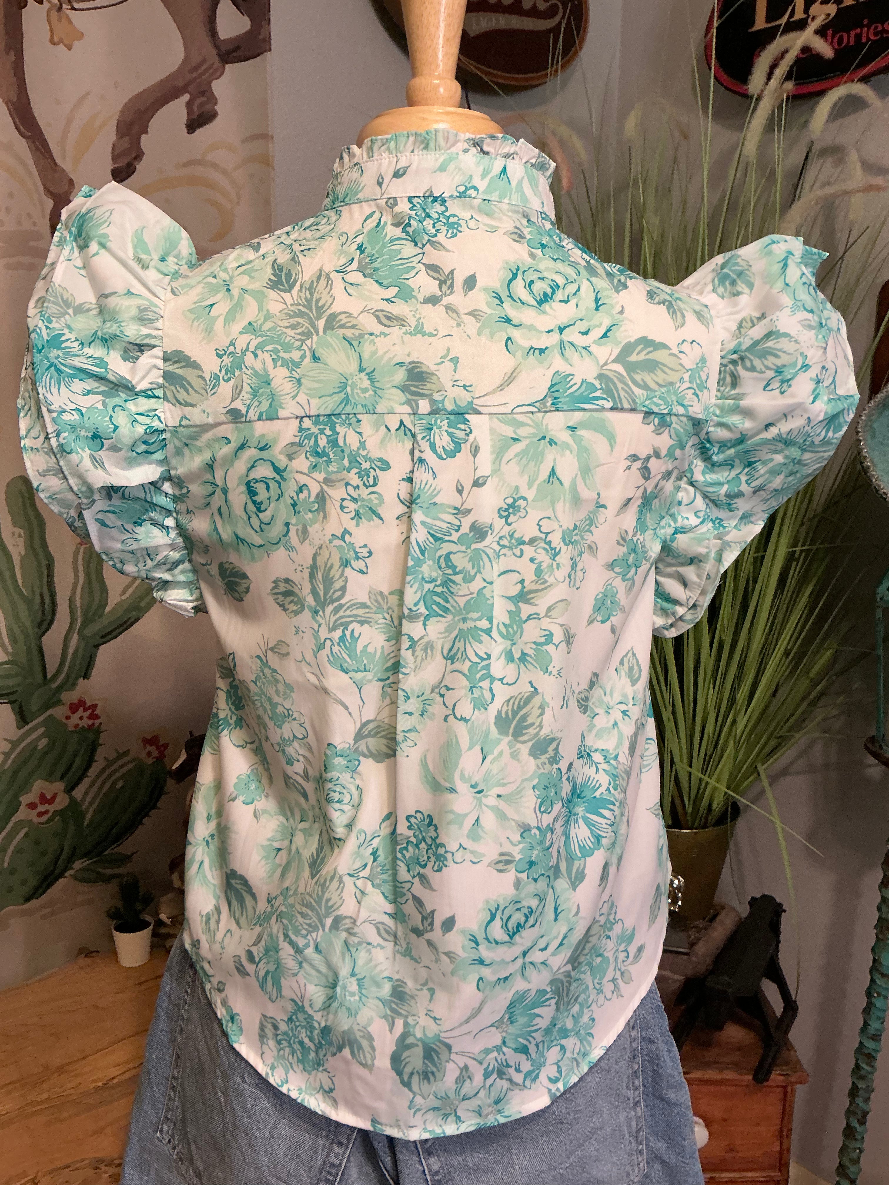 Turquoise Ruffle Shirt