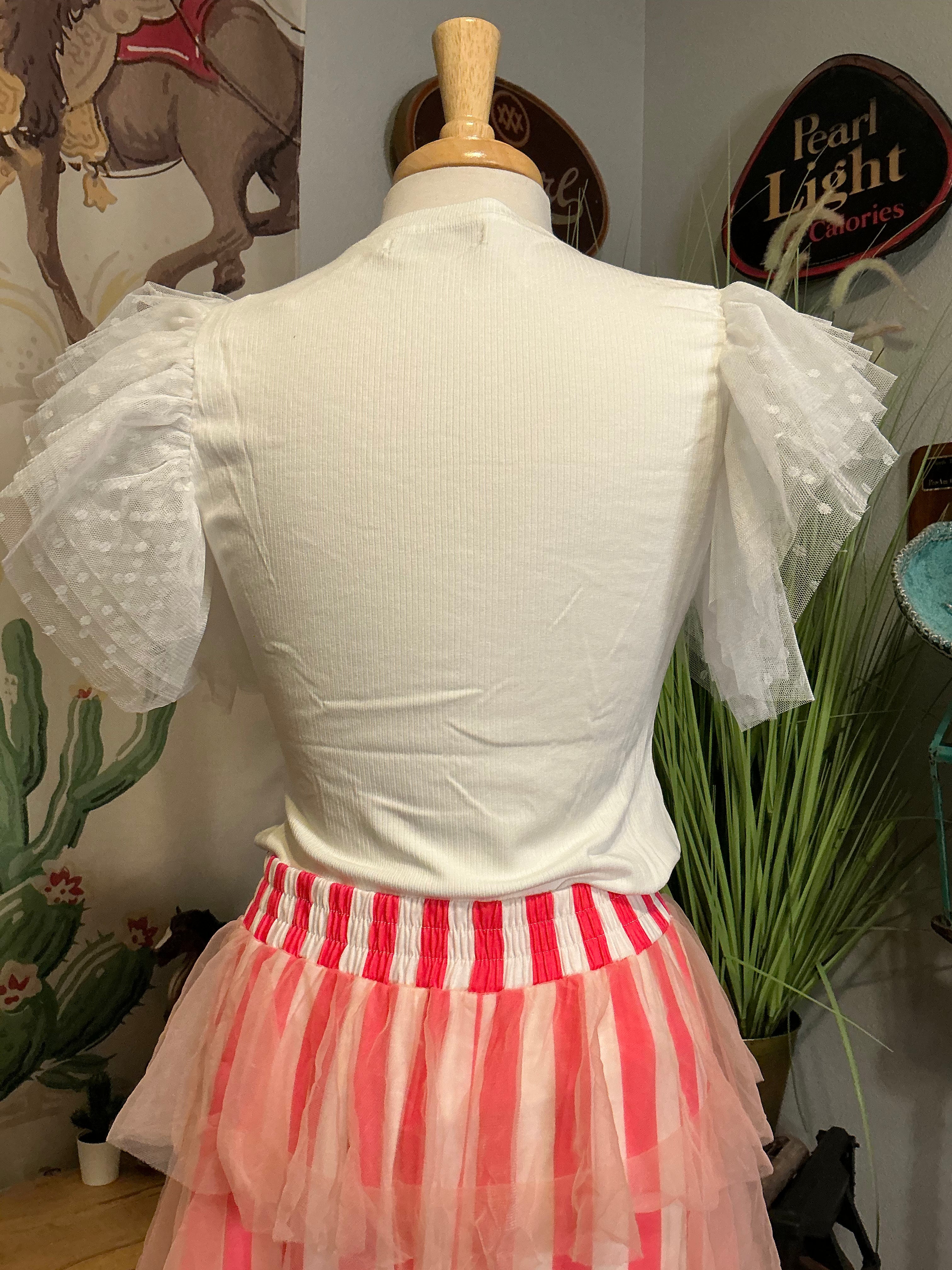 White Tulle Sleeves Shirt