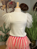 White Tulle Sleeves Shirt