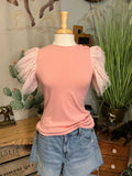 Pink Tulle Sleeves Shirt