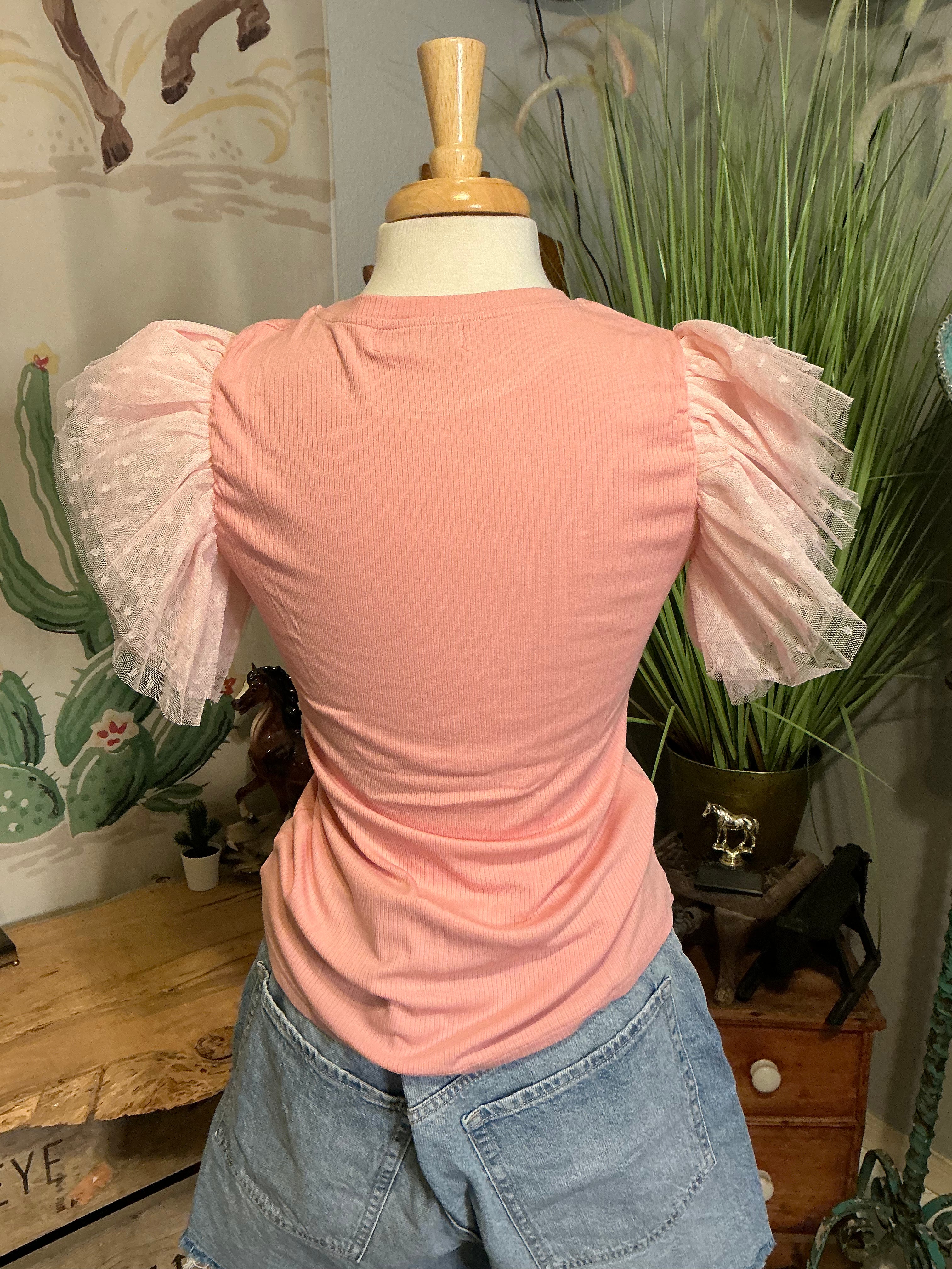 Pink Tulle Sleeves Shirt