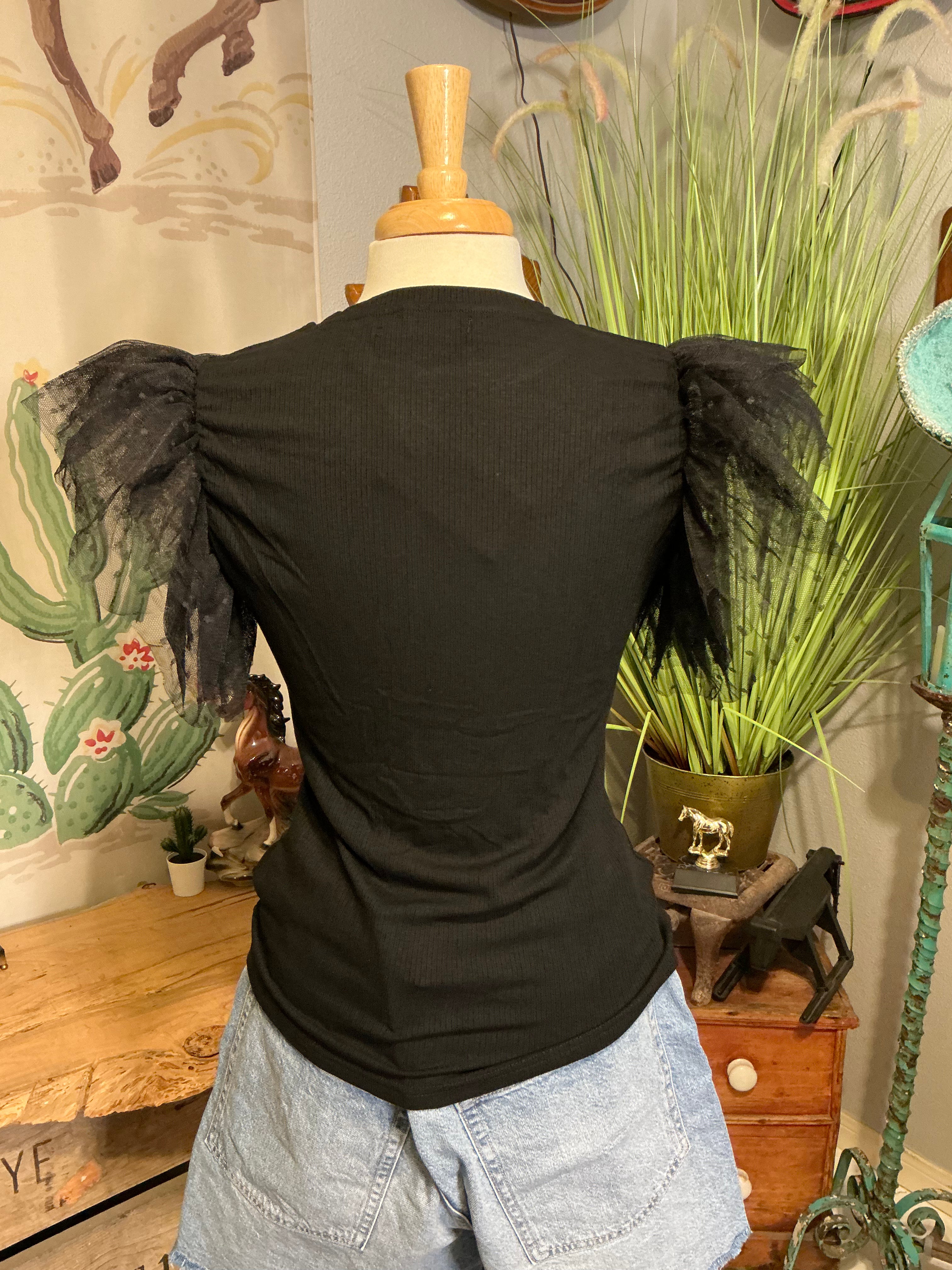Black Tulle Sleeve Shirt