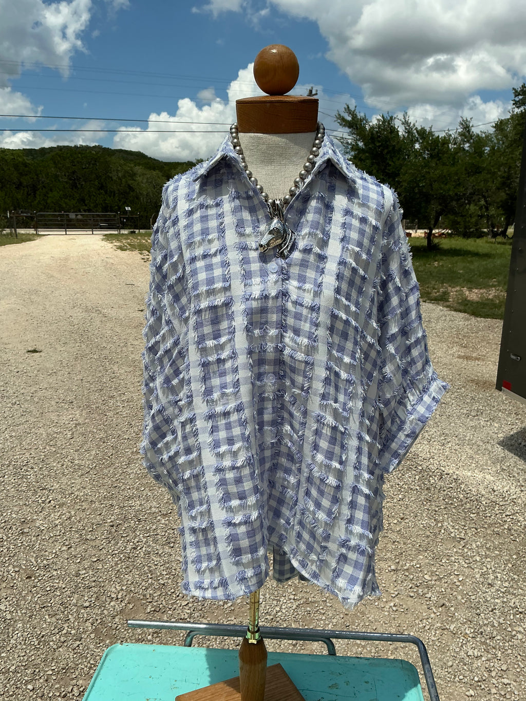 Blue and White Blouse