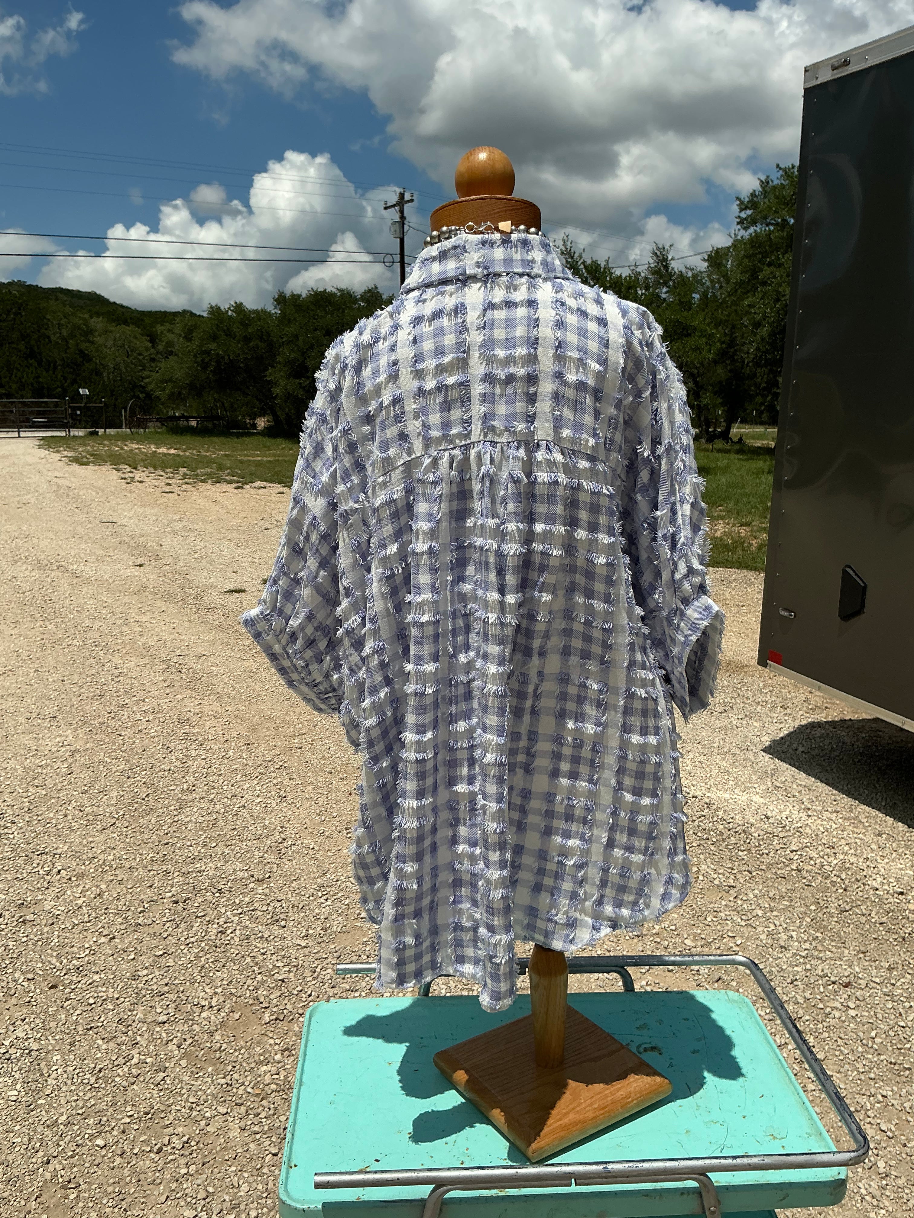 Blue and White Blouse