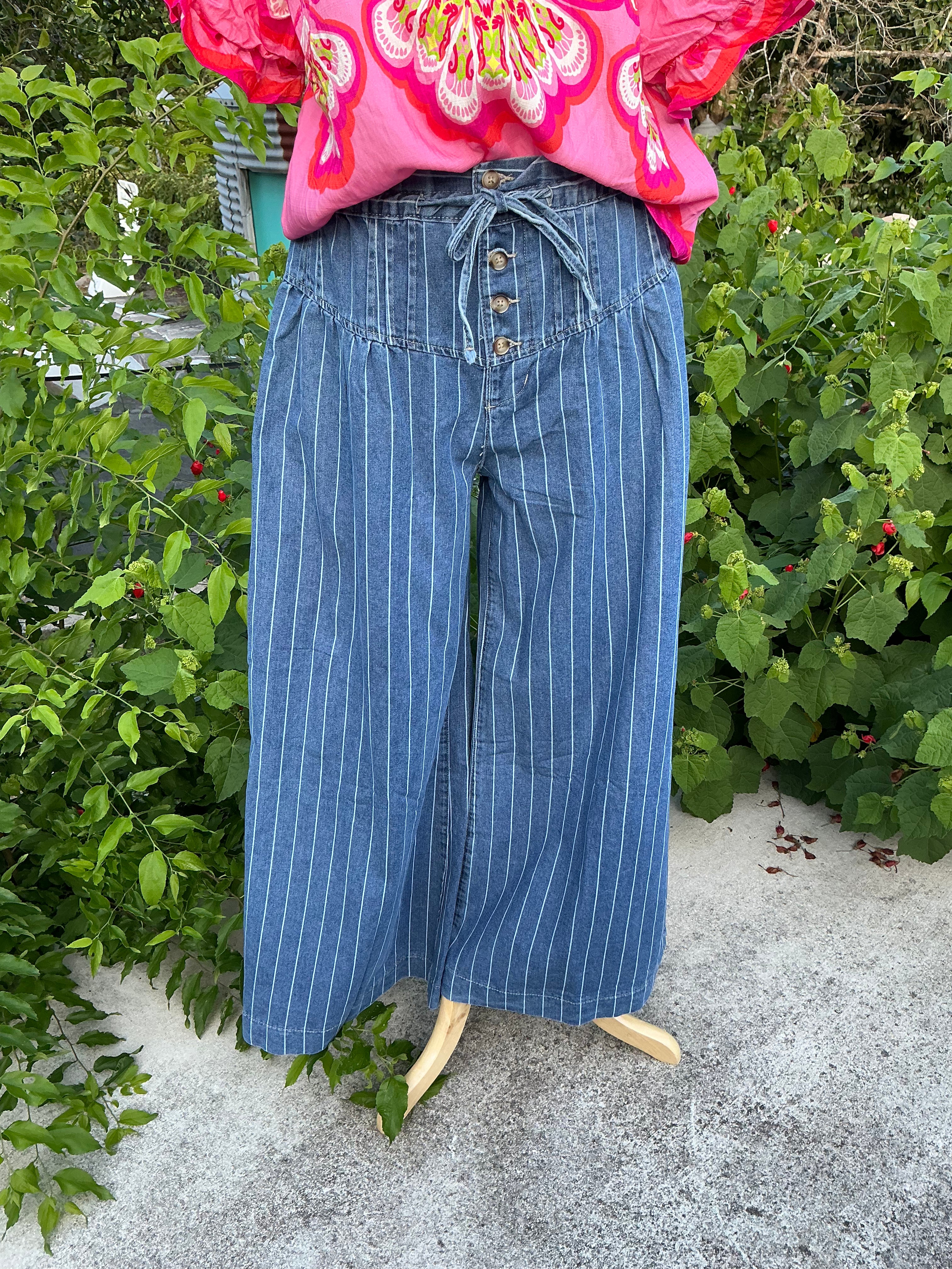 Strip Button Down Pants