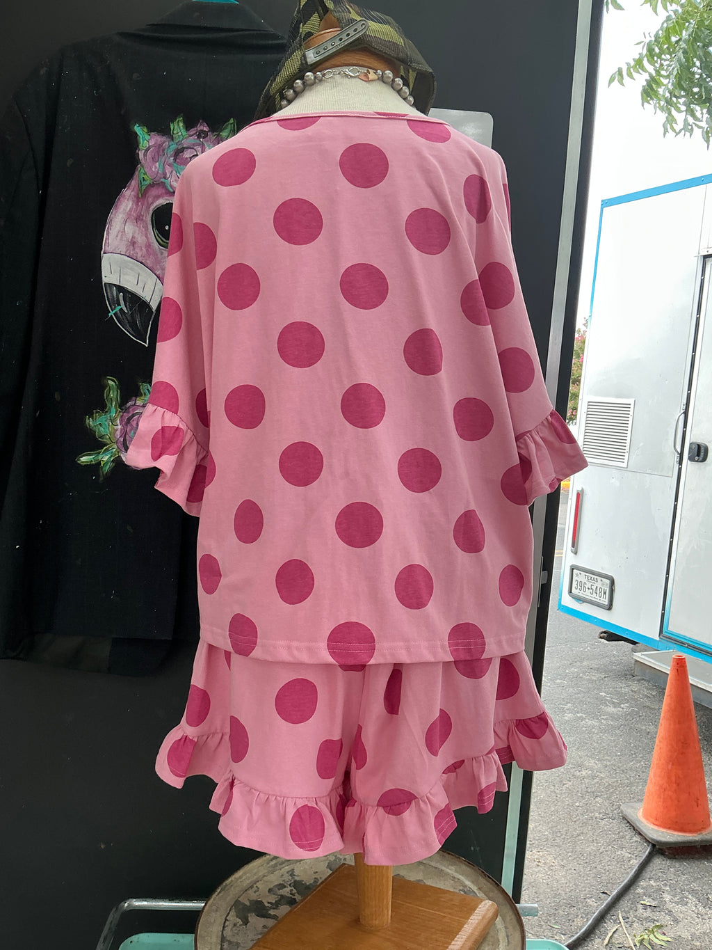 Two Tone Pink Polka Dot Short Set