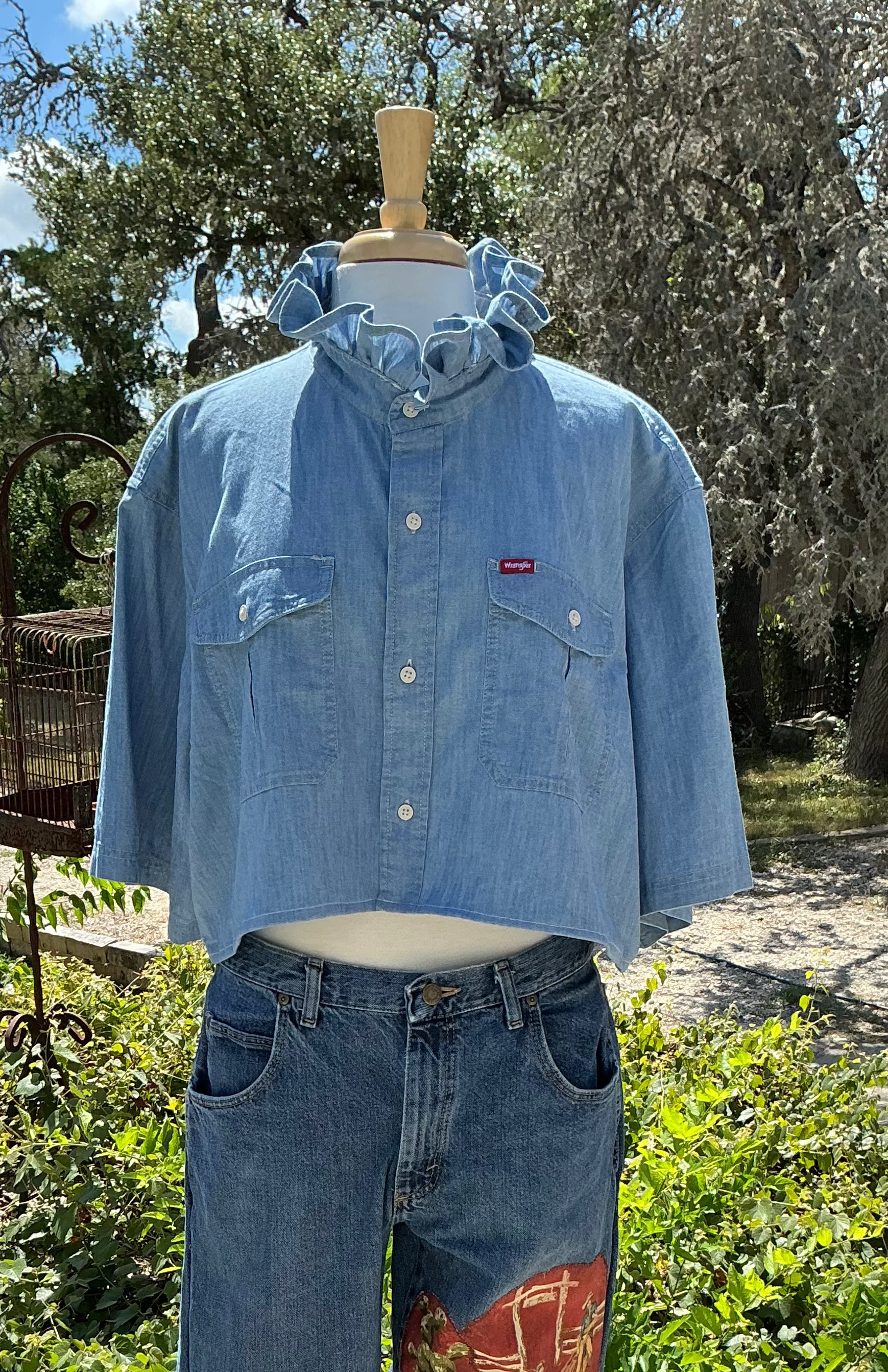 Ruffled Denim Shirt