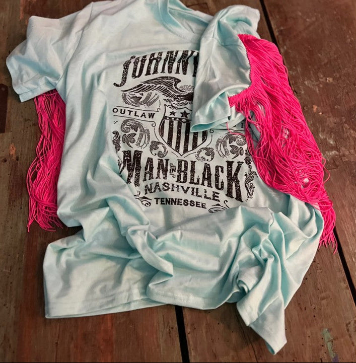 Johnny Cash T-shirt with Pink Fringe