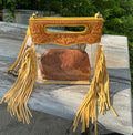 Mustard Clear Leather Purse with Fringe and Coin Purse